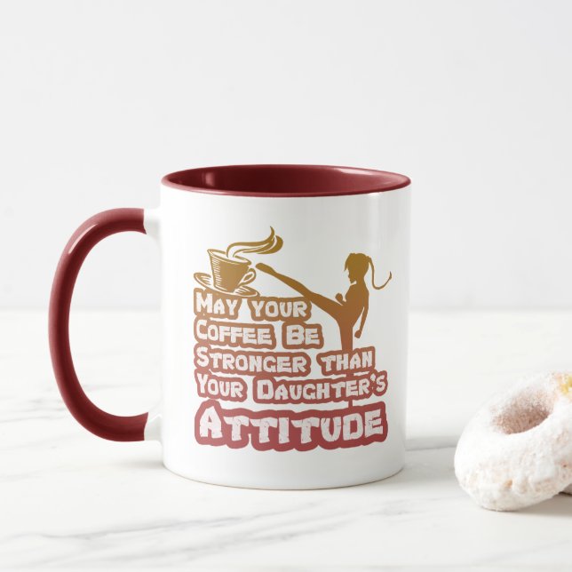 Taza Cita divertida, roja y naranja, sobre la actitud d (Con donut)