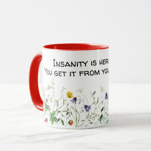 Taza Cita divertida y flores silvestres en blanco