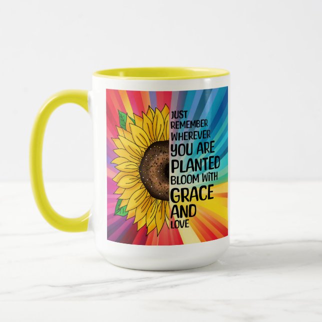 Taza Cita inspiradora y girasol dibujado a mano (Izquierda)