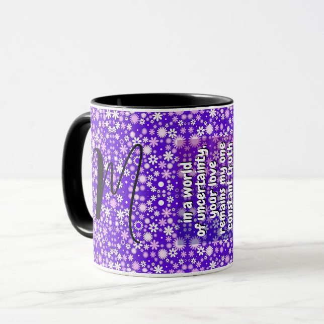 Taza Citas de hermanas y monograma | Floral púrpura esp (Anverso izquierdo)