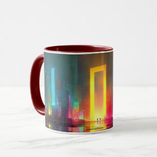 Taza Ciudad futurista con portal de neón radiante