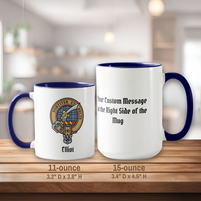 Taza Clan Elliot Escudo sobre el antiguo Tartán Mug (Subido por el creador)