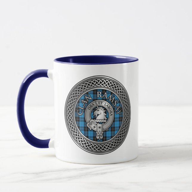 Taza Clan Ramsay Escudo y Hunting Tartan Knot (Izquierda)