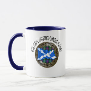 Taza Clan Sutherland Tartan Knot & Flag