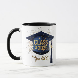 Taza Clase de 2025 Graduación Cap Mug - Azul y Oro