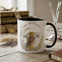Taza Clase de 2026 Recuerdo de Foto Floral Moderna Pers