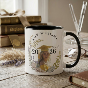 Taza Clase de 2026 Recuerdo de Foto Floral Moderna Pers