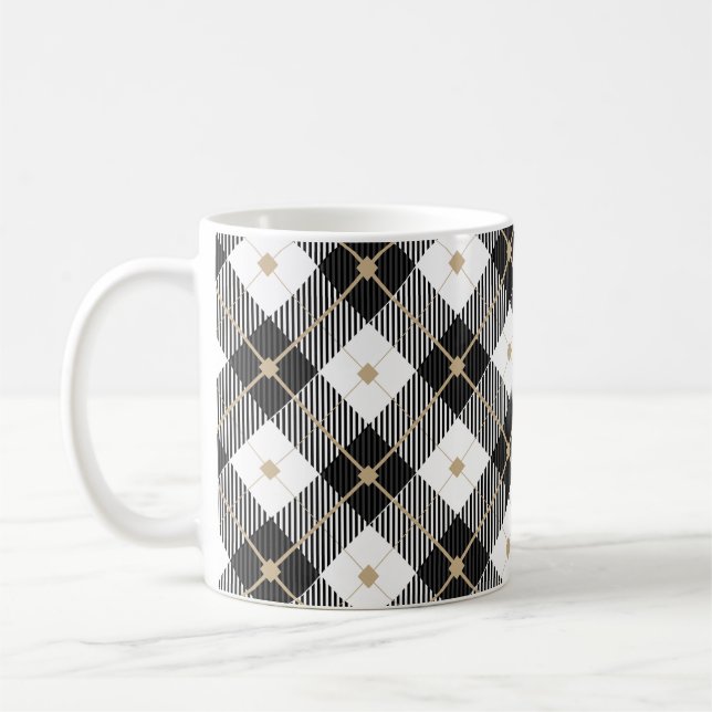 Taza clásica de cuadros Búfalo de negro, blanco y  (Izquierda)