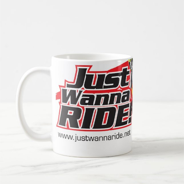 Taza clásica del logotipo de JustWannaRide (Izquierda)