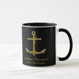 Taza Clásico Ancla de Oro Náutico en Negro