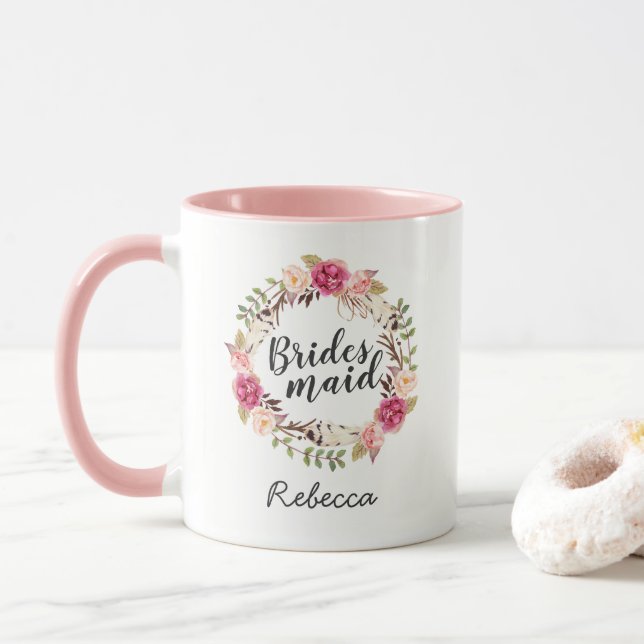 Taza Clásico Boho Floral Wreath Bridesmaid Favor (Con donut)