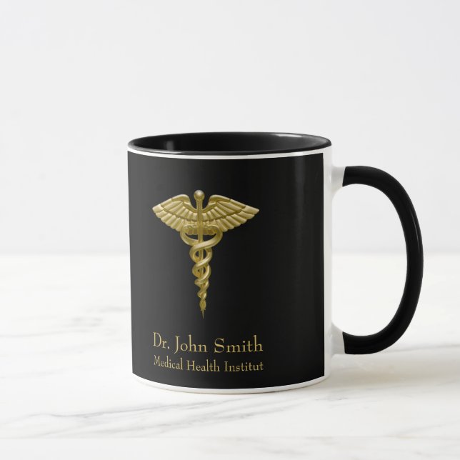 Taza Clásico Caducto de Oro Médico en Negro (Derecha)