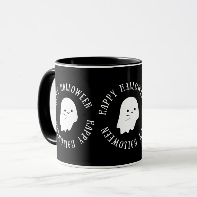 Taza Clásico de Fantasma Feliz Halloween (Anverso izquierdo)