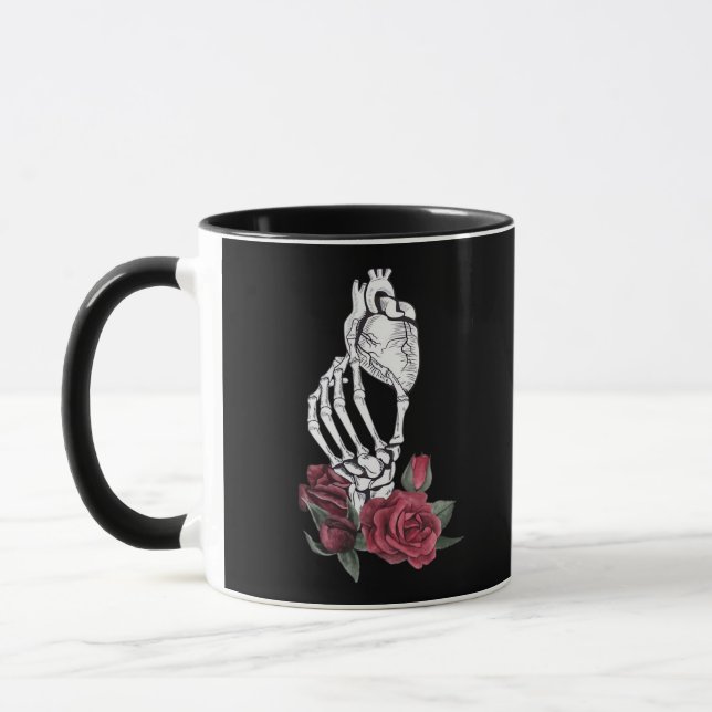 Taza Clásico de Mano del Corazón del Skeleton (Izquierda)
