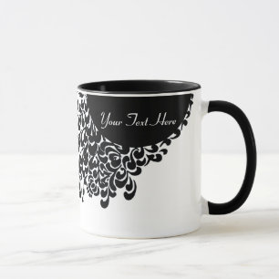 Taza Clásico Patrón Ornato Blanco Y Negro