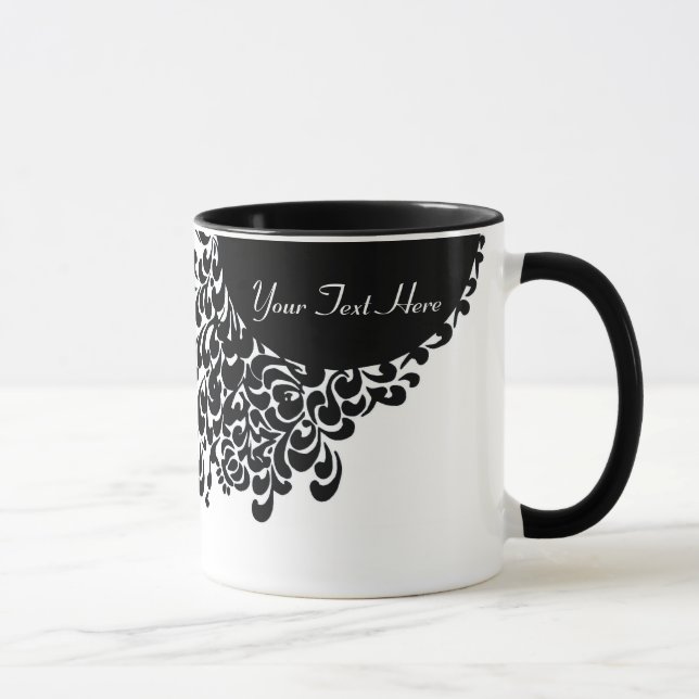 Taza Clásico Patrón Ornato Blanco Y Negro (Derecha)