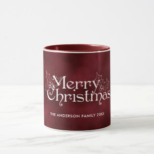 Taza Clásico Vintage Rojo Terciopelo Feliz Navidad Nomb