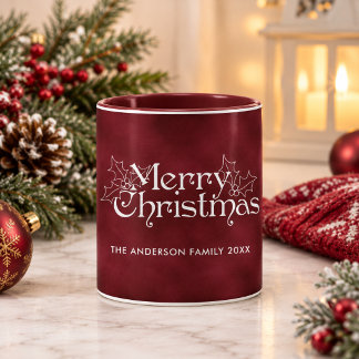 Taza Clásico Vintage Rojo Terciopelo Feliz Navidad Nomb