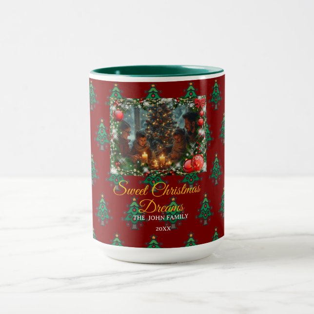 Taza Classic Red Christmas Greeting Photo (Centro)