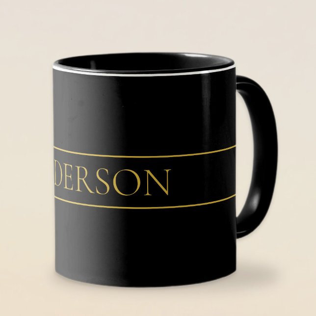 Taza Classy Personalizable Gold Text & Lines (Subido por el creador)