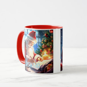 Taza Claus de Navidad, Claus de Navidad Revisando Su Li