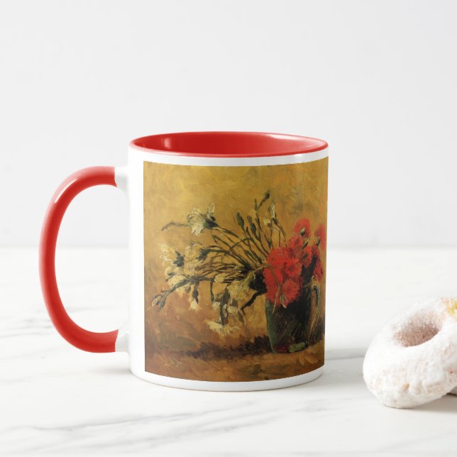 Taza Claveles rojos y blancos por Vincent van Gogh (Con donut)
