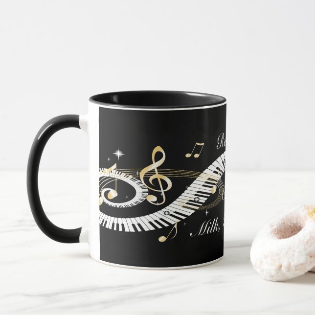 Taza Claves de piano personalizadas y notas de música d (Con donut)