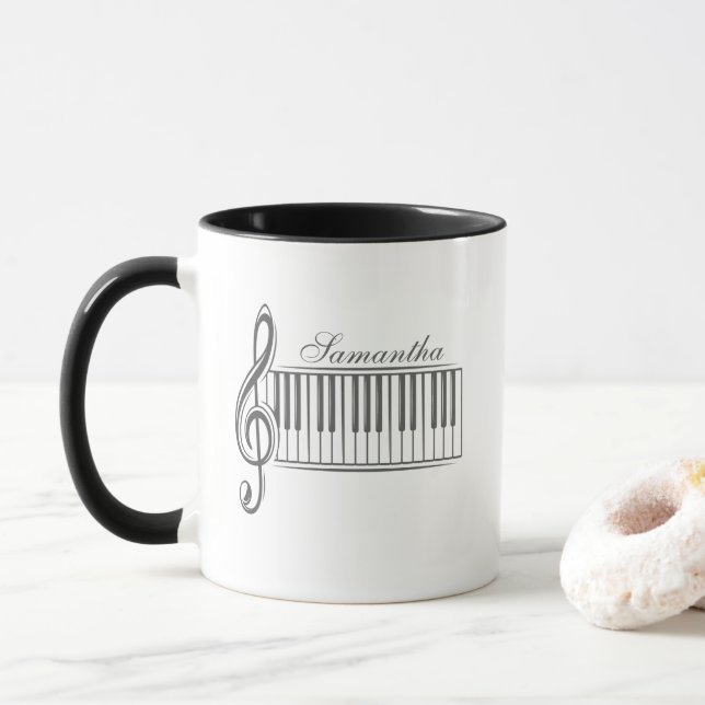 Taza Claves de piano tréboles de piano clef pianista co (Con donut)