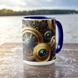Taza Clockwork Gold y Verde azulado