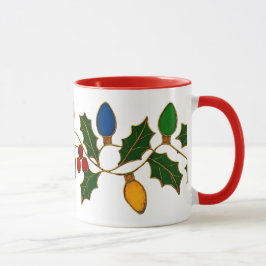 Taza Cloisonne Art Christmas Lights and Holly