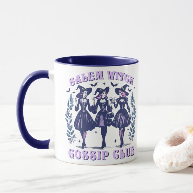 Taza Club de chismes de bruja Salem Halloween (Con donut)