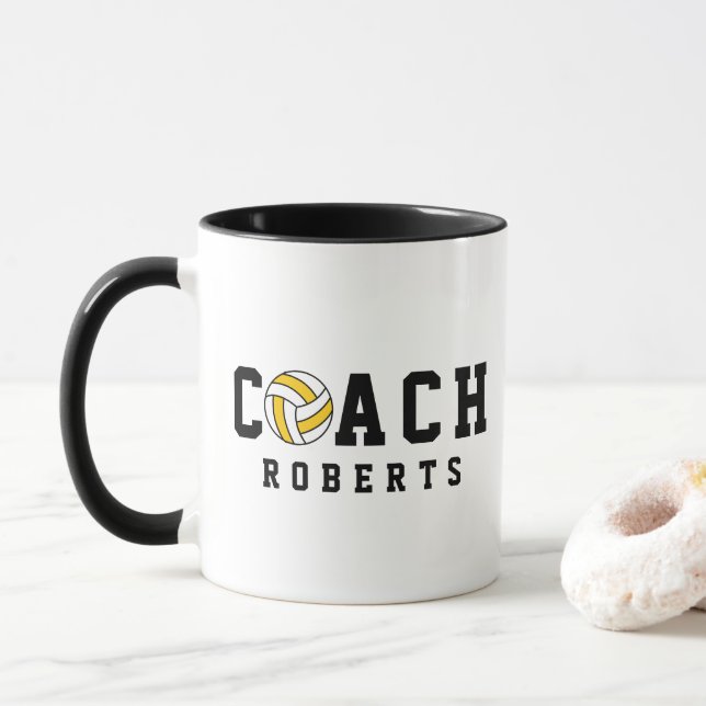 Taza COACH de voleibol [nombre personalizado] (Con donut)
