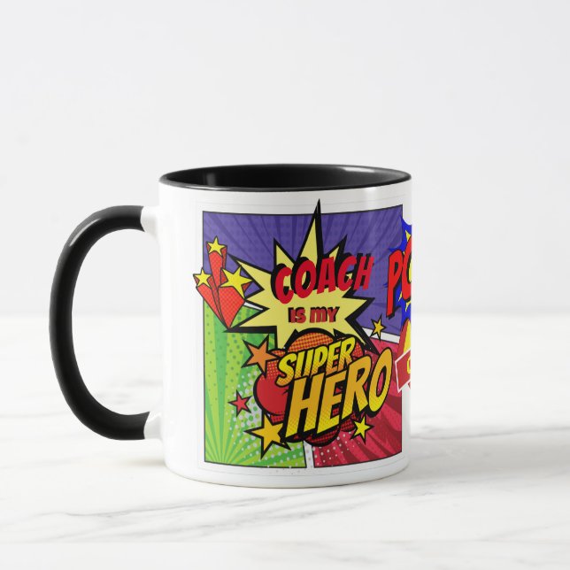 Taza COACH is My SUPERHERO Personalizado COMIC HERO (Izquierda)