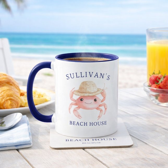 Taza Coastal Beach House Pink Crab Family Name Coffee (Subido por el creador)