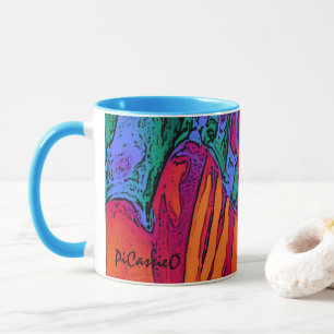 Taza cobrable del arte del fuego y del agua por