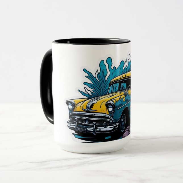 Taza Coche Amarillo y Verde Turquesa con Salpicaduras d (Anverso izquierdo)