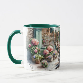 Taza Coche Antiguo y Encantadora Floristería Acuarela