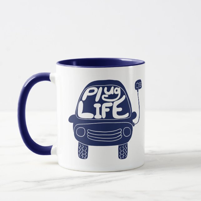 Taza Coche eléctrico azul de la marina Plug Life Cute (Izquierda)