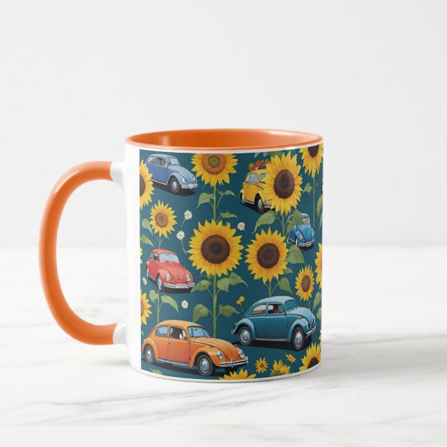 Taza Coches de escarabajo hippie y girasoles retro vint (Izquierda)
