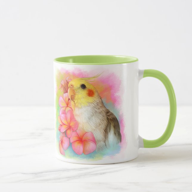 Taza Cockatiel con el frangipani (Derecha)