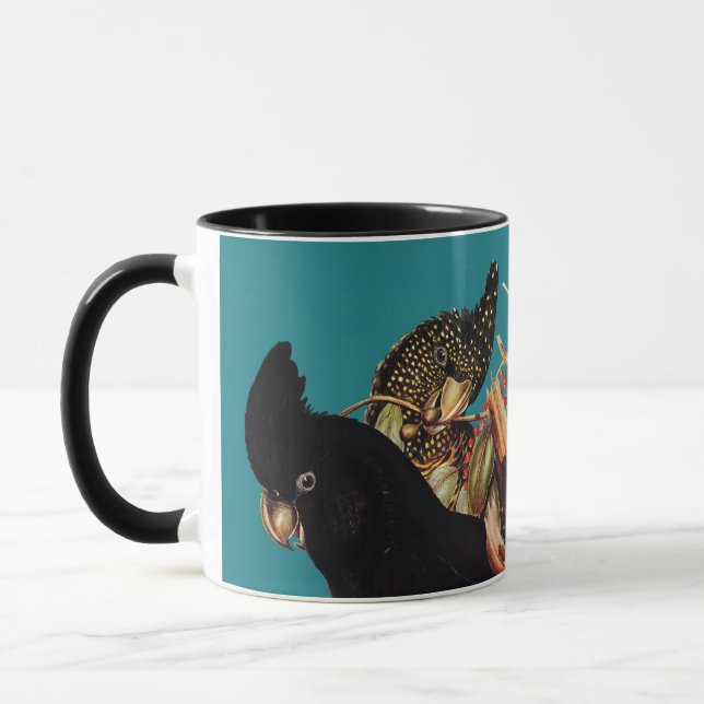 Taza Cockatoo negro vintage | Elizabeth Gould años 1800 (Izquierda)