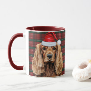 Taza Cocker Spaniel de cuadros navideños Santa Perro Na