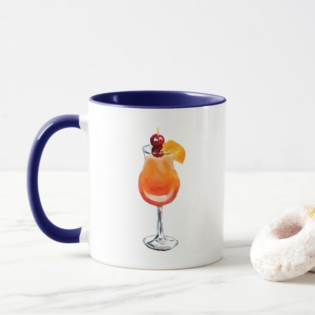 Taza Cóctel Amanecer de Tequila Acuarela (Con donut)