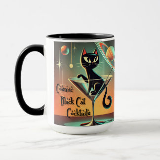 Taza Cócteles de gato negro cósmico futurista atómico