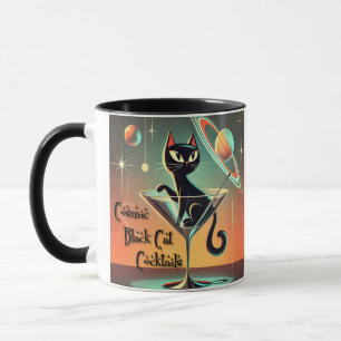 Taza Cócteles de gato negro cósmico futurista atómico