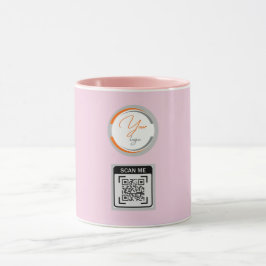 Taza Código QR de logotipo simple negocio rosa