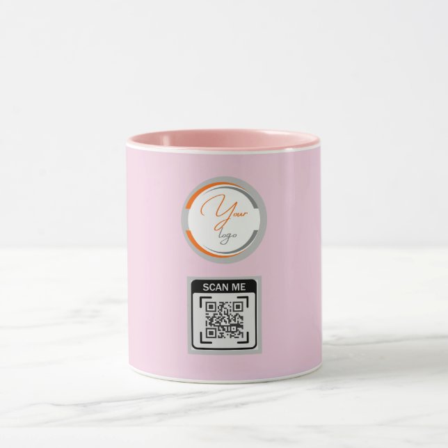 Taza Código QR de logotipo simple negocio rosa (Centro)