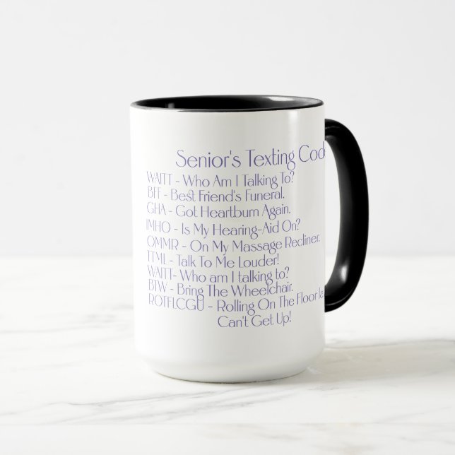 Taza "Códigos de mensajería de personas mayores" Café/T (Anverso derecho)