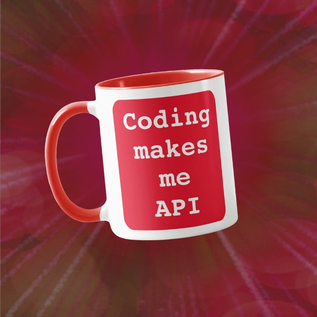 Taza "Coding me hace API" Funny (fondo rojo) Mug (Subido por el creador)