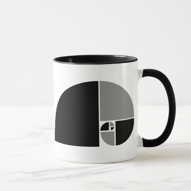 Taza Coeficiente de oro, espiral de Fibonacci (Derecha)
